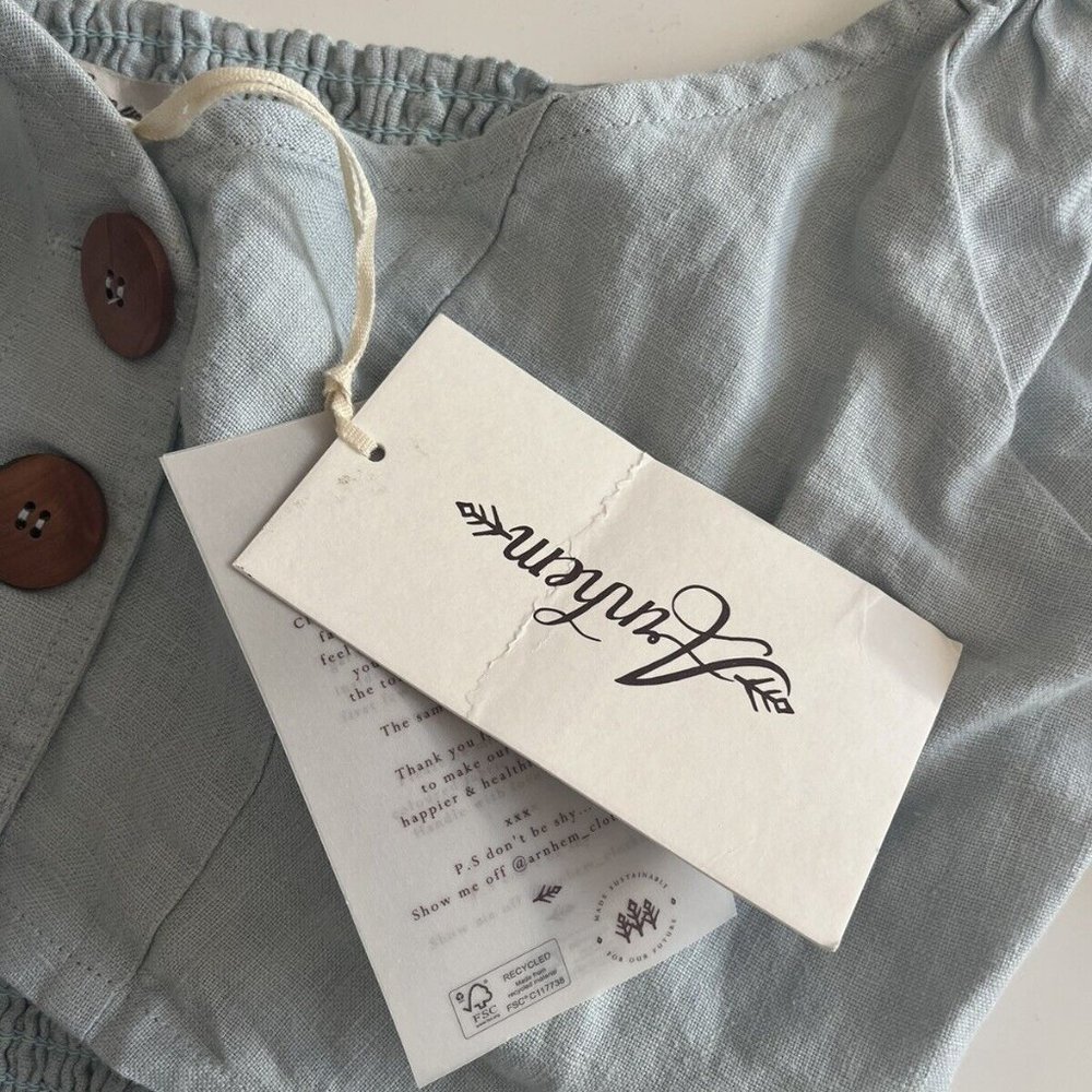 Arnhem blue linen Chloe top in skyla size 10 new with tags button deatailed crop - Picture 6 of 7